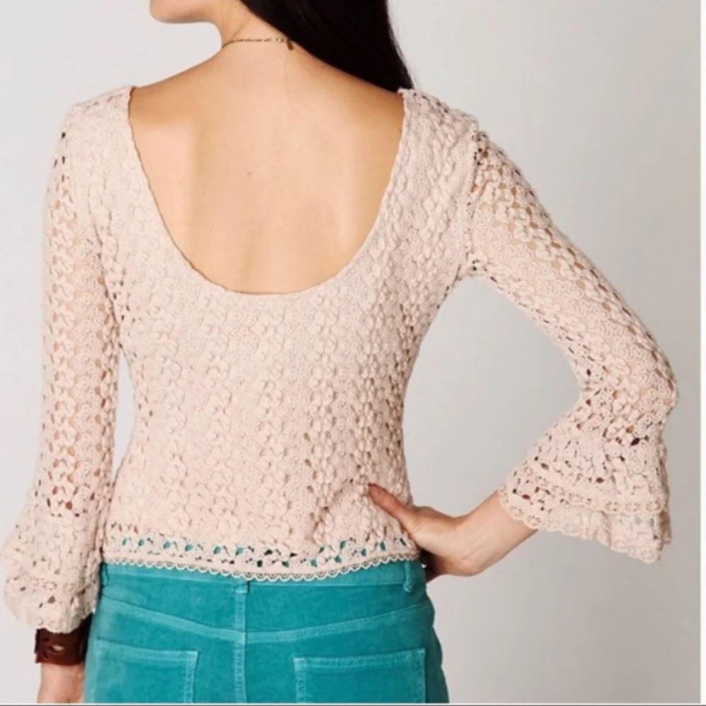 Free people coastal boho indie sleaze flare sleeve crochet top